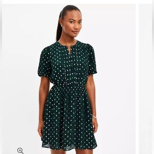 Metallic Clip Pintucked Flare Dress